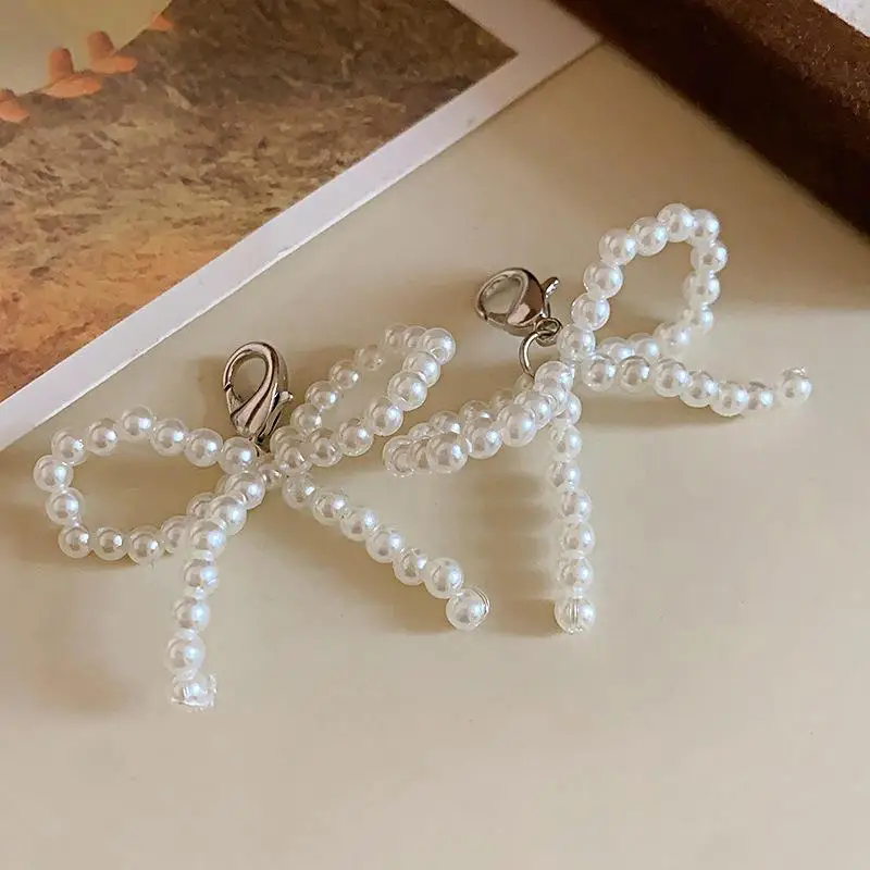 4 Colors Korean Sweet Big Pearls Bowknot Shoe Decorations Charms For Sneakers Shoelace Decoration Girls Gifts Phone Keychains image 3