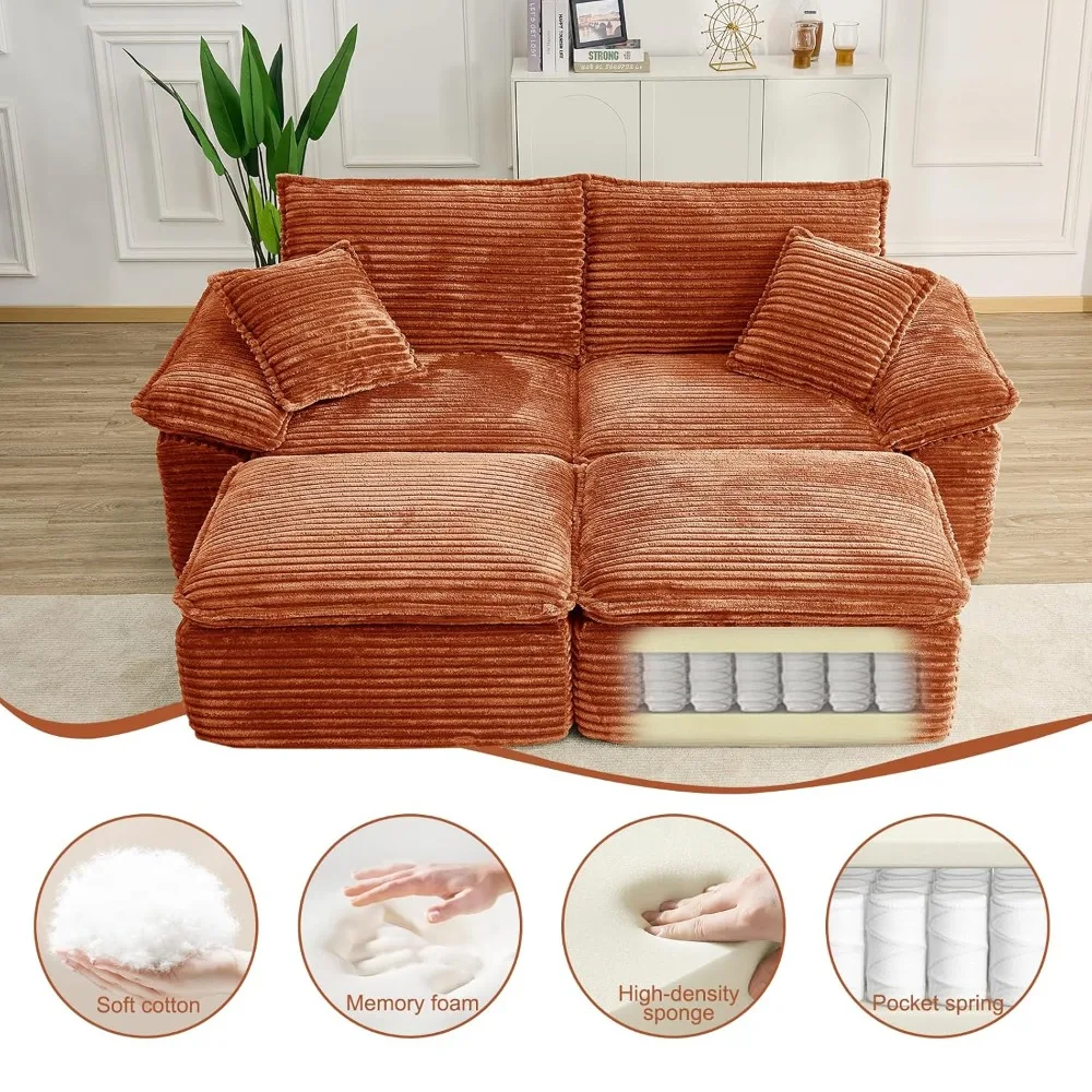 81" Boneless Loveseat with Removable Ottoman,Oversized Upholstered Sofa Bed with Pillows,Plush Faux Fur Lounge, Customized image 6