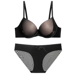 Sexy Mesh Smooth Chest Gathering Bra Women's Thin Under Thick Mold Cup Lingerie Set Female Solid Erotiic Underwear Everyday