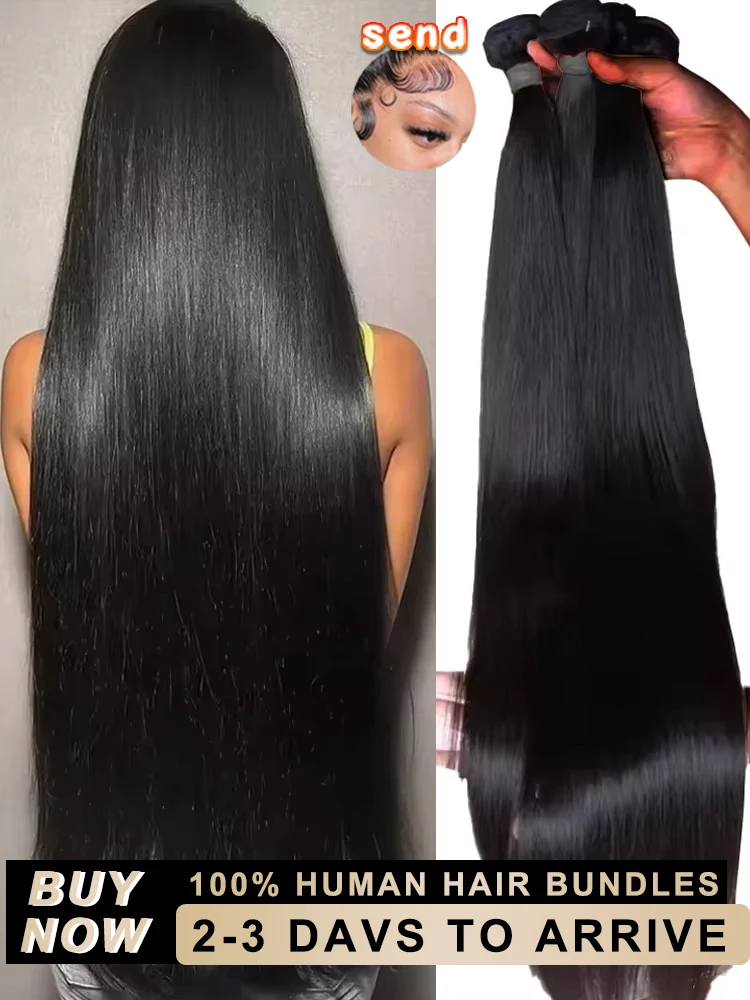 

36 38-дюймовых прямых пучков 100% человеческих волос Бразильские девственные волосы 1 3 4 шт. Необработанные пучки волос Remy Наращивание натуральных черных цветов