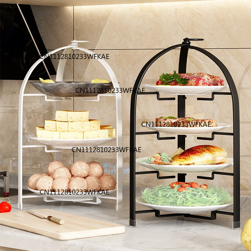 3 or 4 Layer Kitchen Side Dish Storage Rack Foldable No Punching Required Multifunction Vegetable Preparation Plate Hanging Wall
