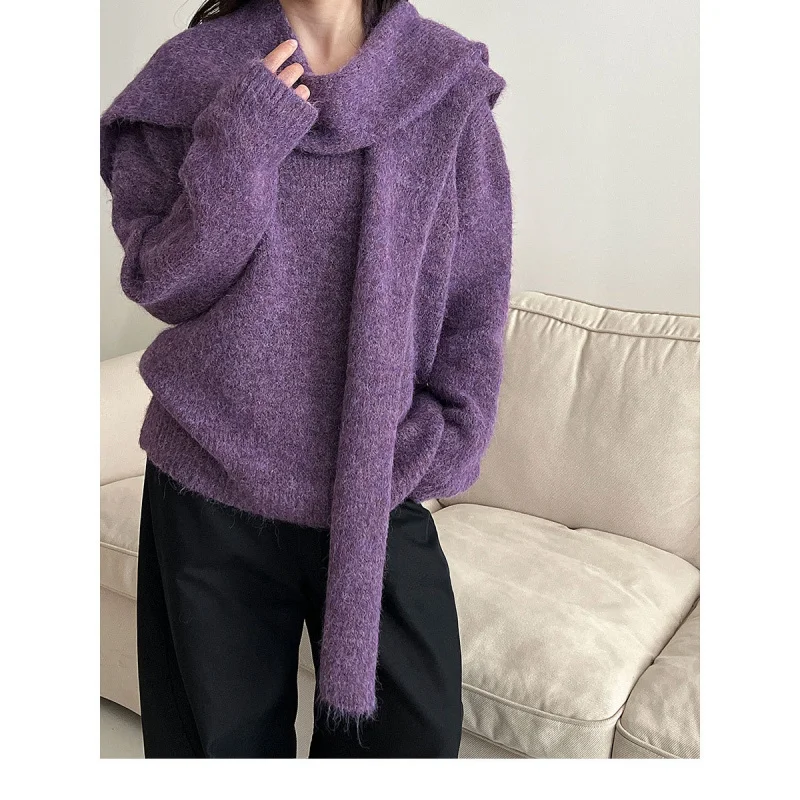 CHAXIAOA женский новый осенне-зимний ленивый шикарный свитер с шалью, комплект из двух предметов, свободный трикотаж с длинными рукавами