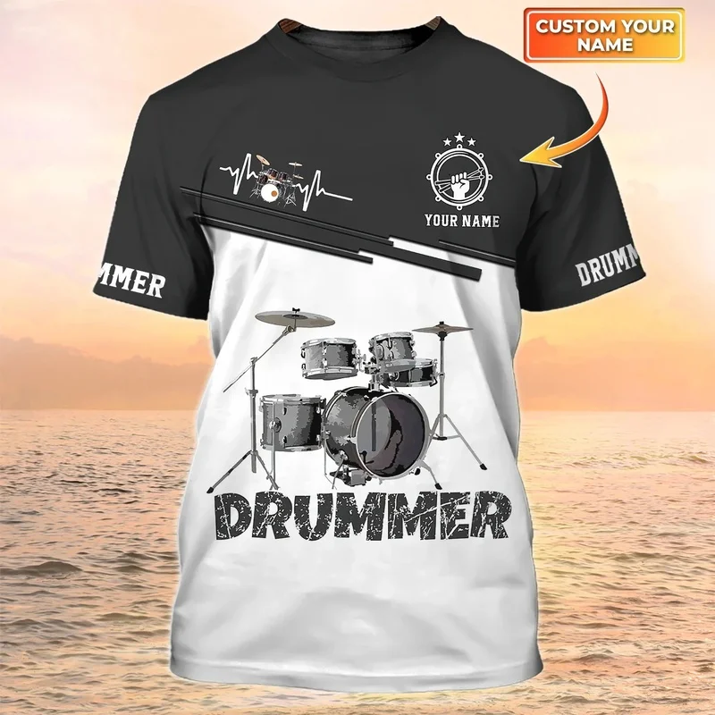 1 Piece Custom Your Picture Newest Summer Men‘S Fashion T-Shirt Personalized Name Drummer 3D Printed T Shirt Unisex Casual Tshir