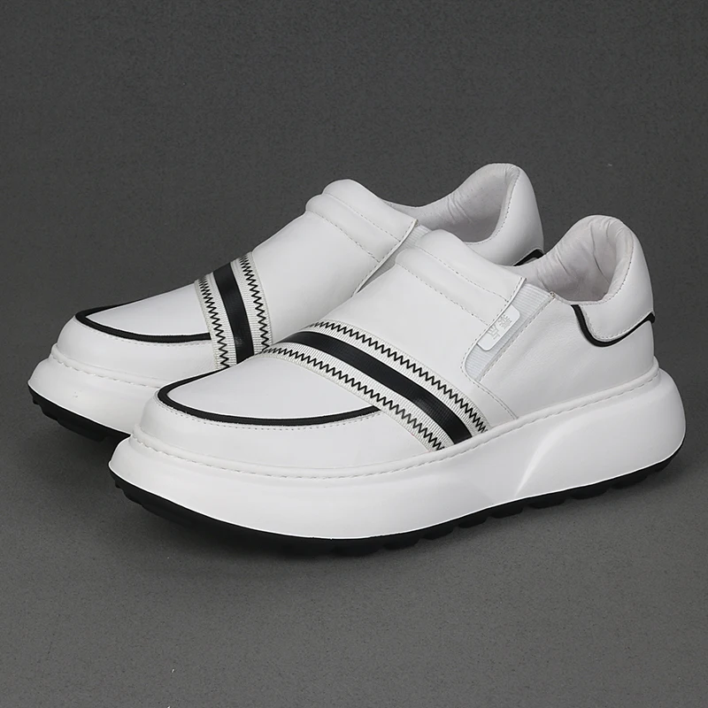 

New Casual Top Layer Cowhide Small White Shoes With Fashionable And Versatile Thick Soles For Increased Comfort