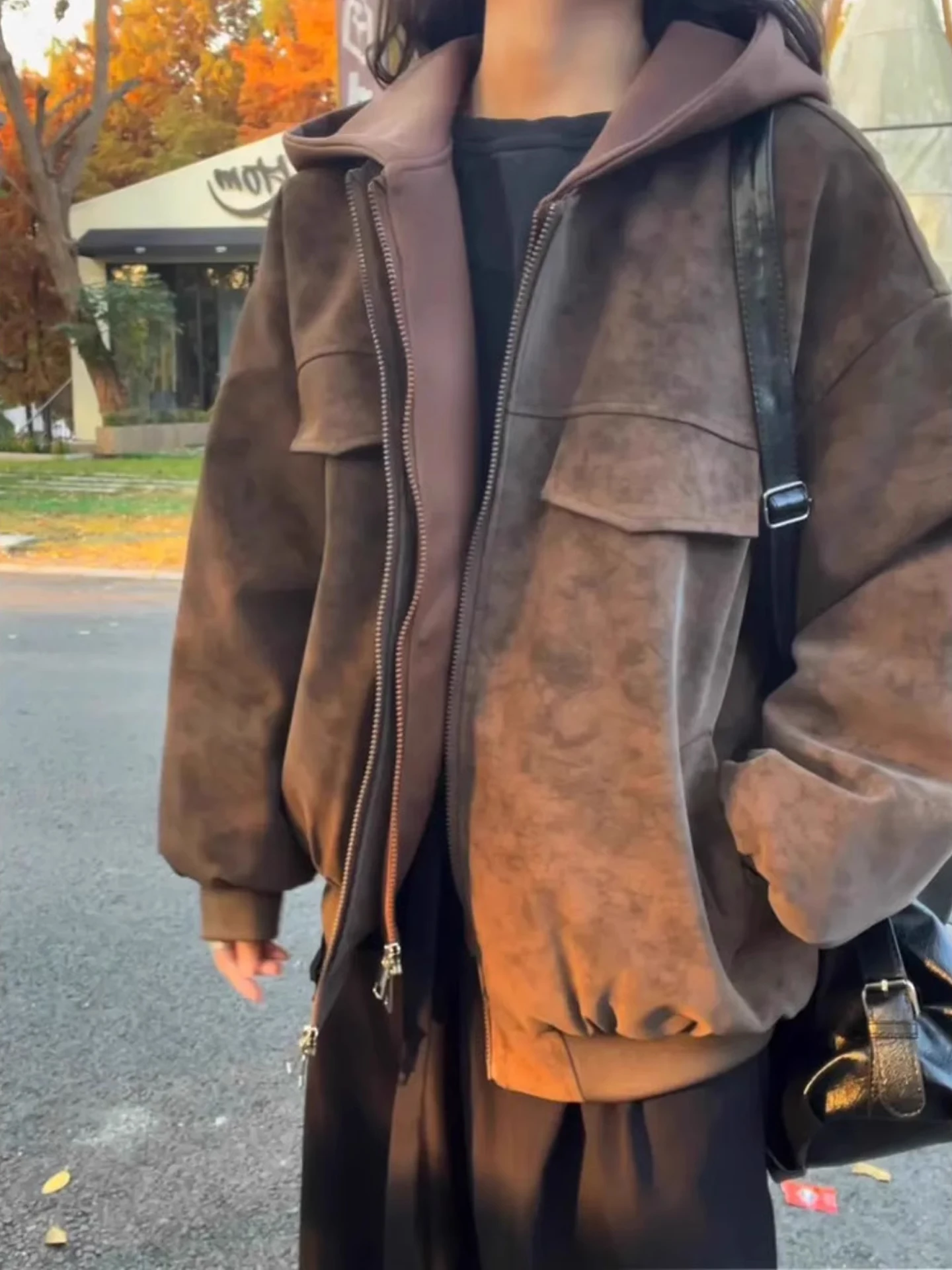 미국 스타일 염색 PU 가죽 작업복 재킷 후드가 달린 따뜻한 면 코트 남녀 겨울용 고급