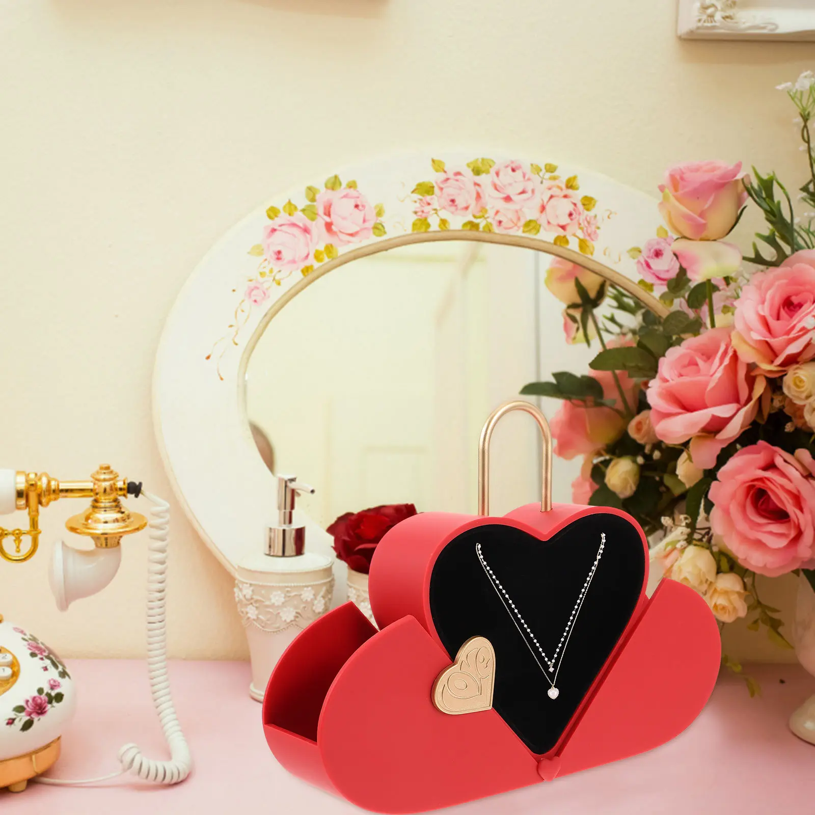 

Компактная подарочная шкатулка для украшений в форме сердца, красная коробка для хранения колец, ожерелий, для свадьбы, помолвки, предложения руки и сердца, футляр для обручального кольца