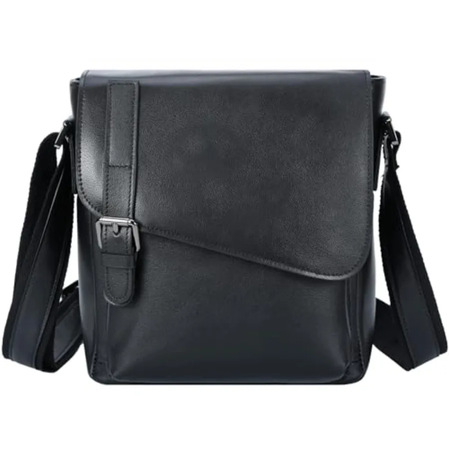 Masa Kawa Leather Messenger Bag Small Crossbody Shoulder Bag Gift for Men Women Flap Over Man Purse Fits 10" Tablet