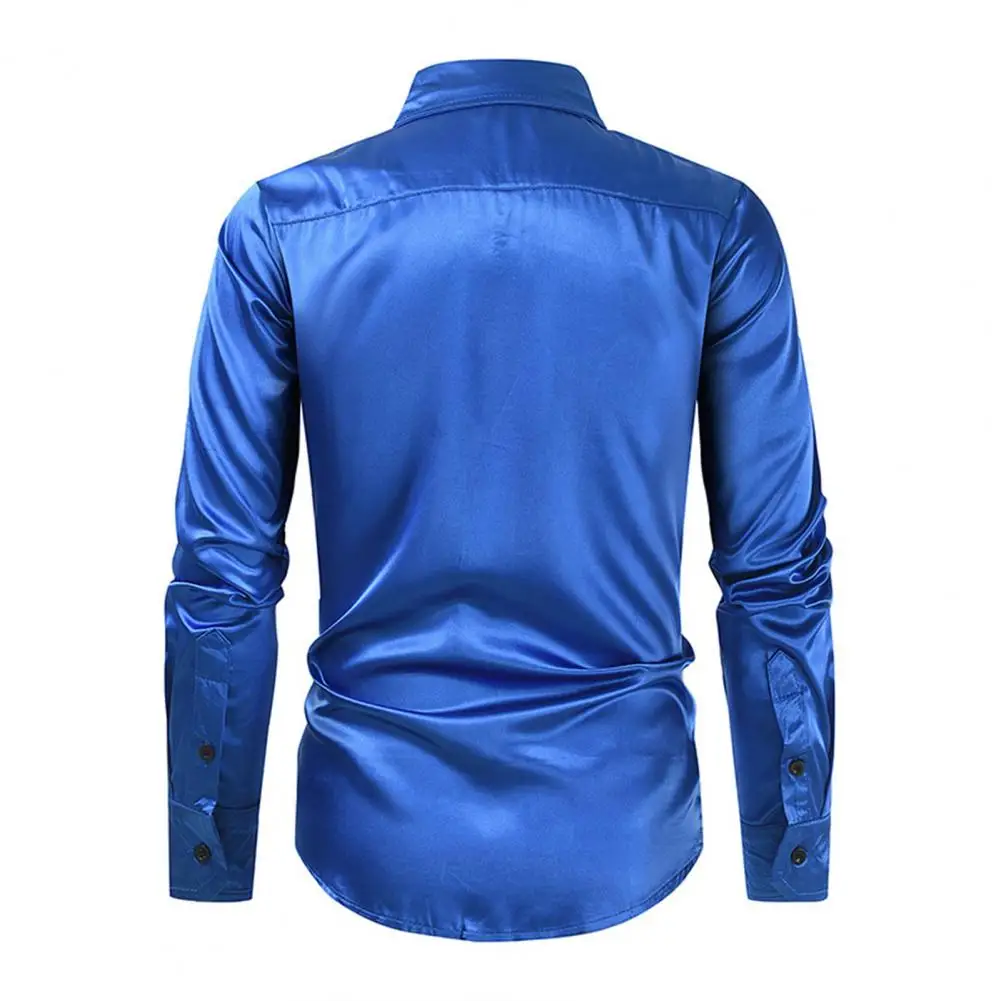 Men Long Sleeve Shirt Shiny Sequin Men's Performance Shirt Turn Heads at Club Parties Stage Shows with Single-breasted Satin