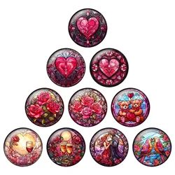 24pcs Romantic Valentine's Day Gift Rose Love Pattern 8mm To 25mm Round Photo Glass Cabochon Demo Flat Back Making Findings H330