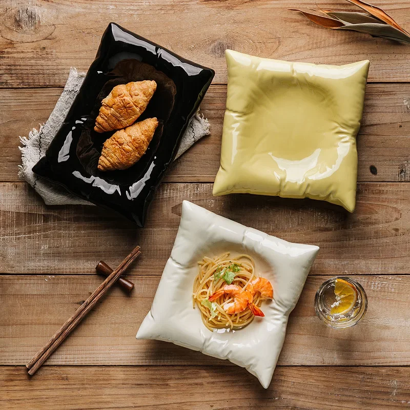 Ceramic Western Steak Tray Rectangular Plate Creative Salad Dessert Tableware Breakfast Dessert Decorative Plate Tableware