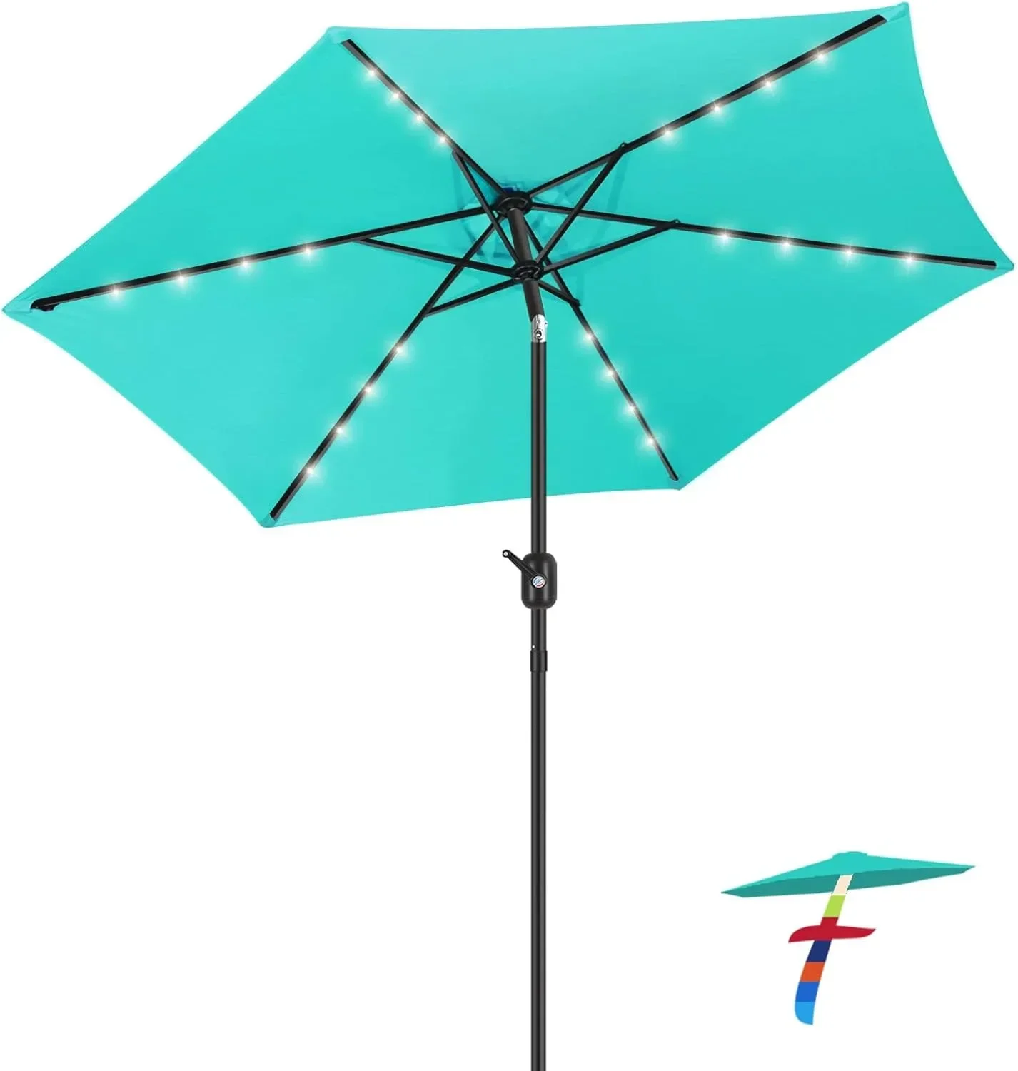 

7.5 ft Solar Umbrella 24 LED Lighted Patio Umbrella Table Market Umbrella with Tilt and Crank Outdoor Umbrellafor Garden, Deck