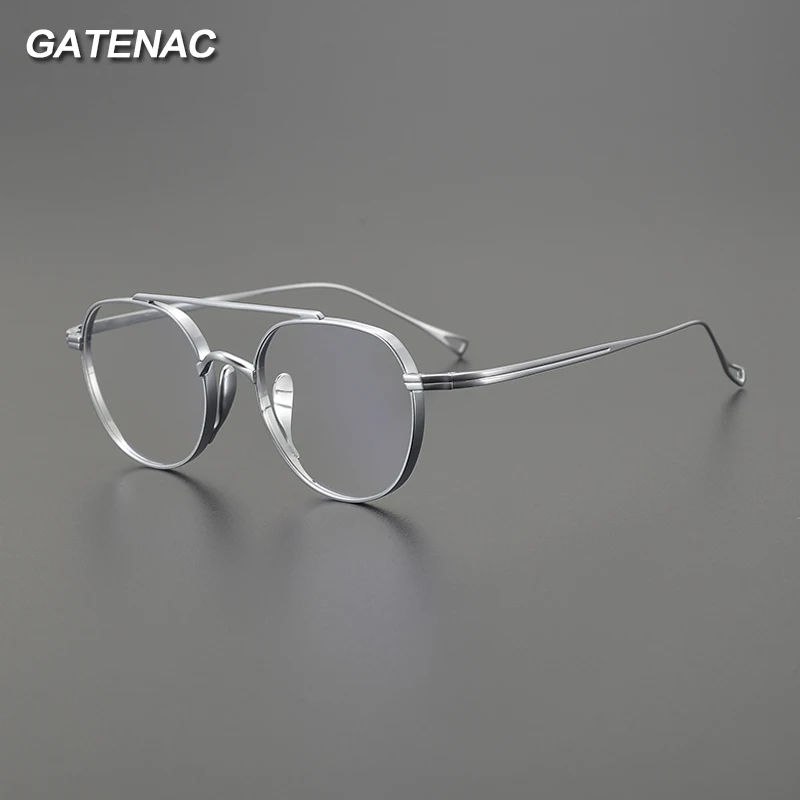 Gatenac Pure Titanium Eyeglasses Frame Men Vintage Round Pilot Designer Glasses Frame Women Retro Japan Luxury Brand Eyewear