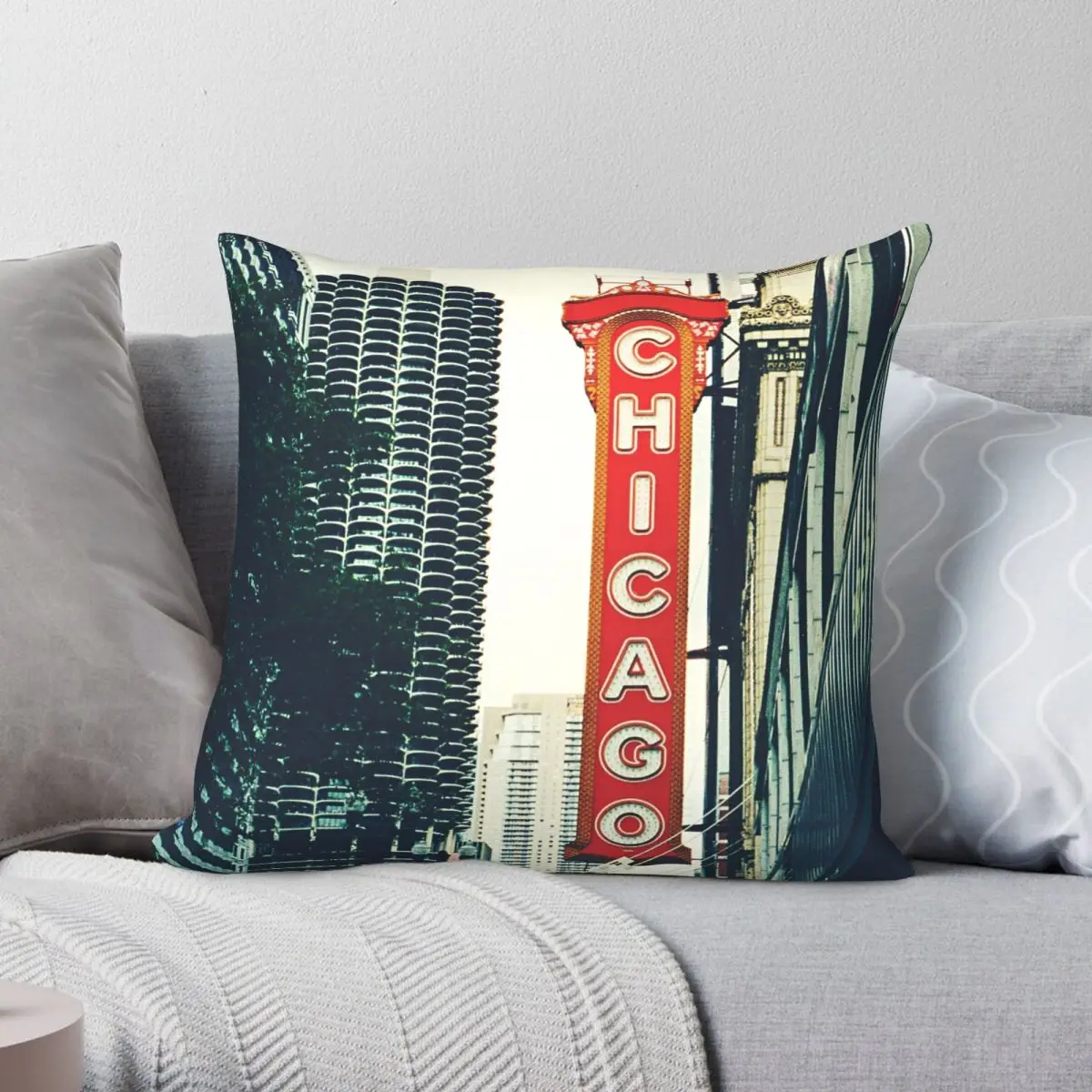 Chicago Theatre Sign Pillowcase Polyester Linen Velvet Creative Zip Decor Room Cushion Cover