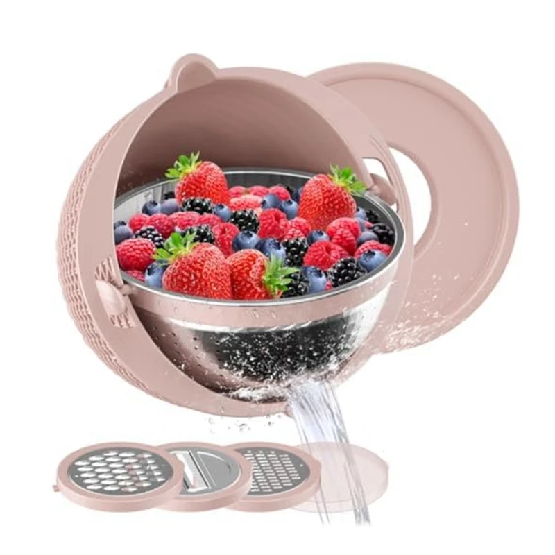 SEWS-Colander With Mixing Bowl Grater Set Colander Bowl Fruit Strainer Bowl Colanders&Food Strainers Rotatable Kitchen Bowl