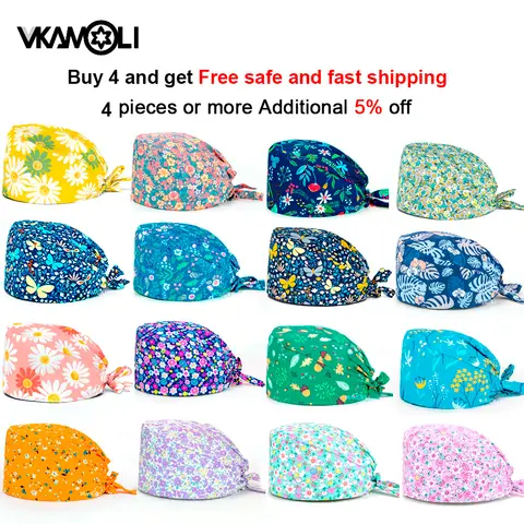 Cotton women's scrub cap with floral print vkamoli
