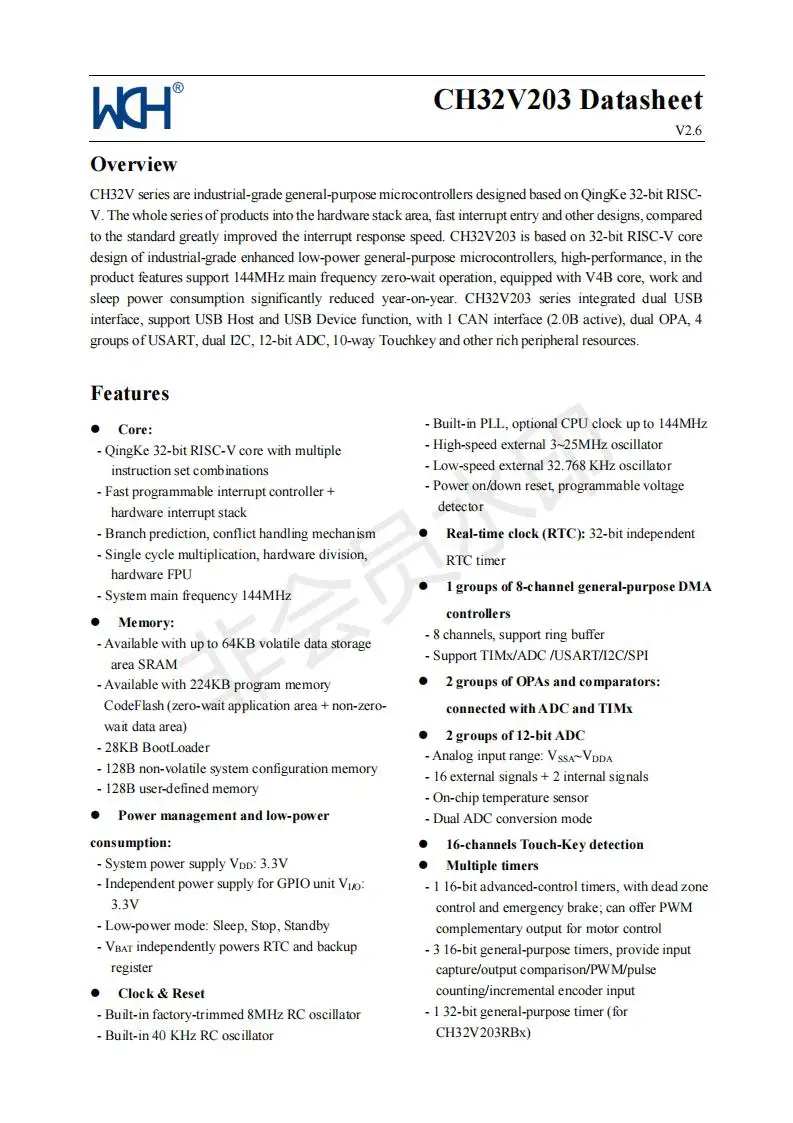 CH32V203 Industrielle 32-bit RISC-V Verbesserte MCU Low Power Mikrocontroller 10 Teile/los – Detail 1