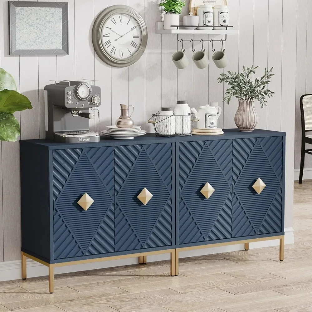 

Set of 2 Sideboard Buffet Cabinet with Storage, 2 Door Accent Cabinet, Carved Wood Mid Century Modern Credenza, Decorative Stora