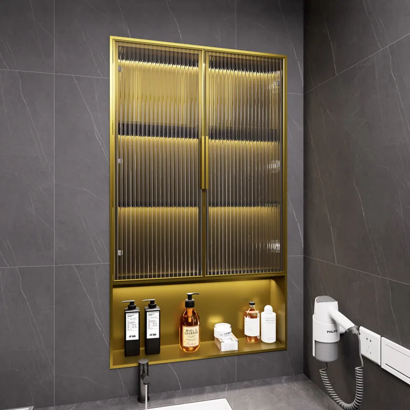 Stainless steel bathroom niche embedded glass door locker toilet toilet side wall shelf waterproof storage