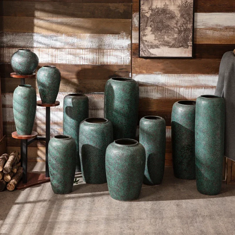 Jingdezhen Vintage Chinese Traditional Ceramic Vase Dark Blue Home Decoration Fine Rough Surface Furnishings Elegant
