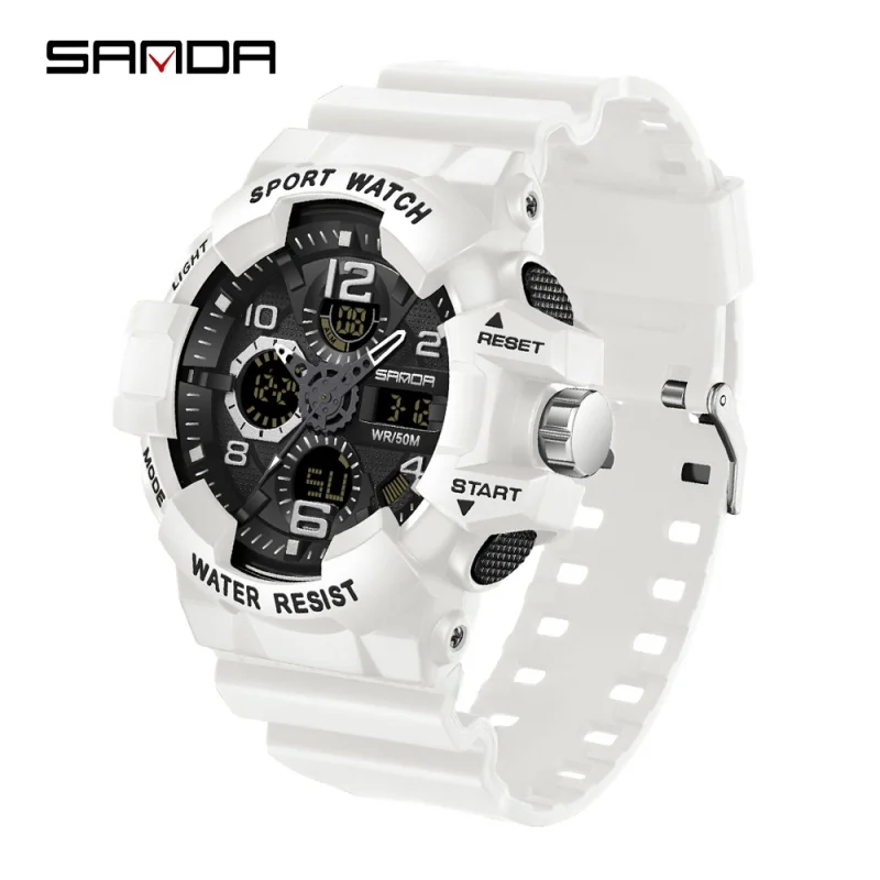 SANDA Brand Outdoor Sport Watches 50M Waterproof Men\'s Watch Dual Display Quartz Wristwatch for Male Male Watch 3168