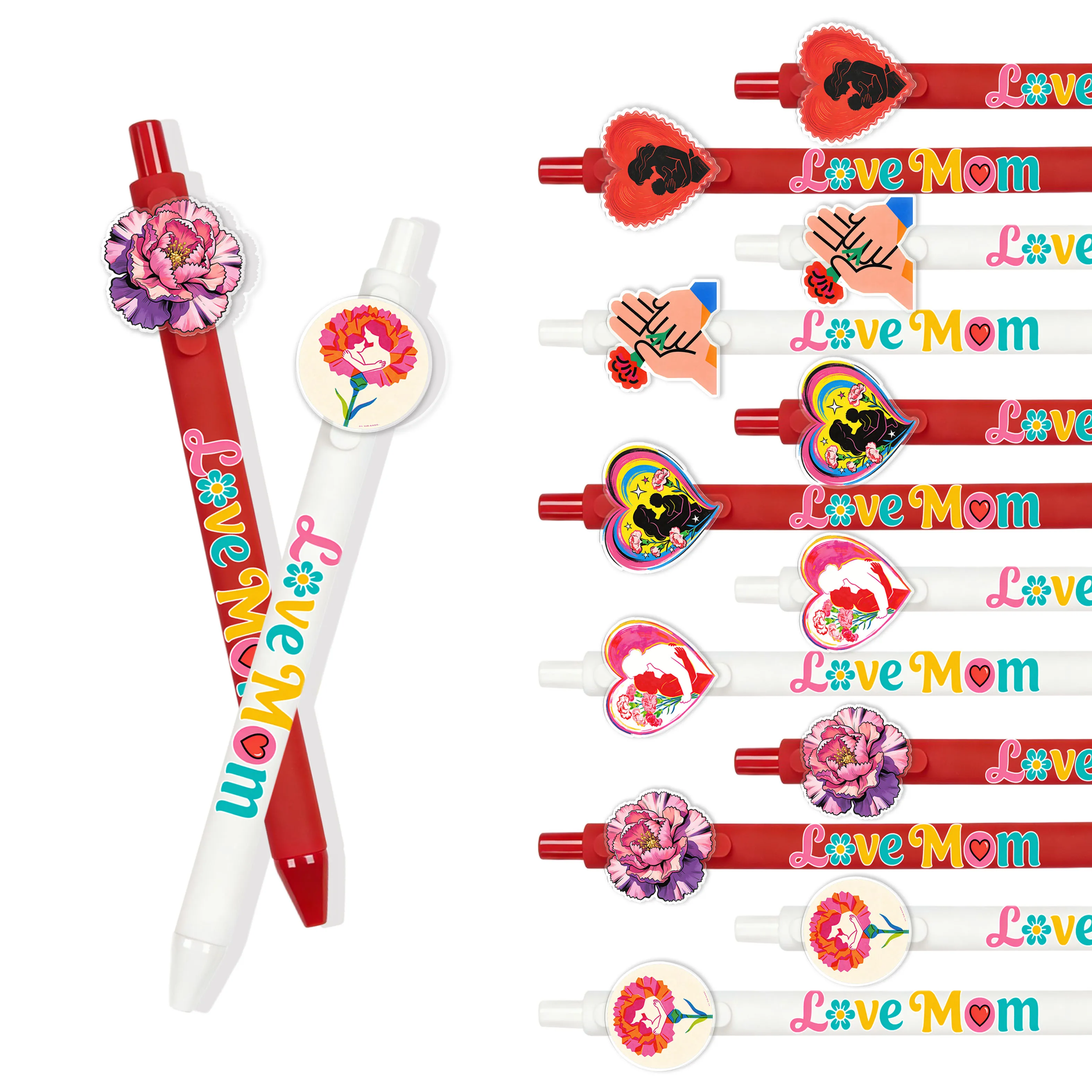 

8/12 шт. белых и красных шариковых ручек в тематике Дня матери, ручки для подписи из праздничной серии, ручки с черными чернилами для плавного письма