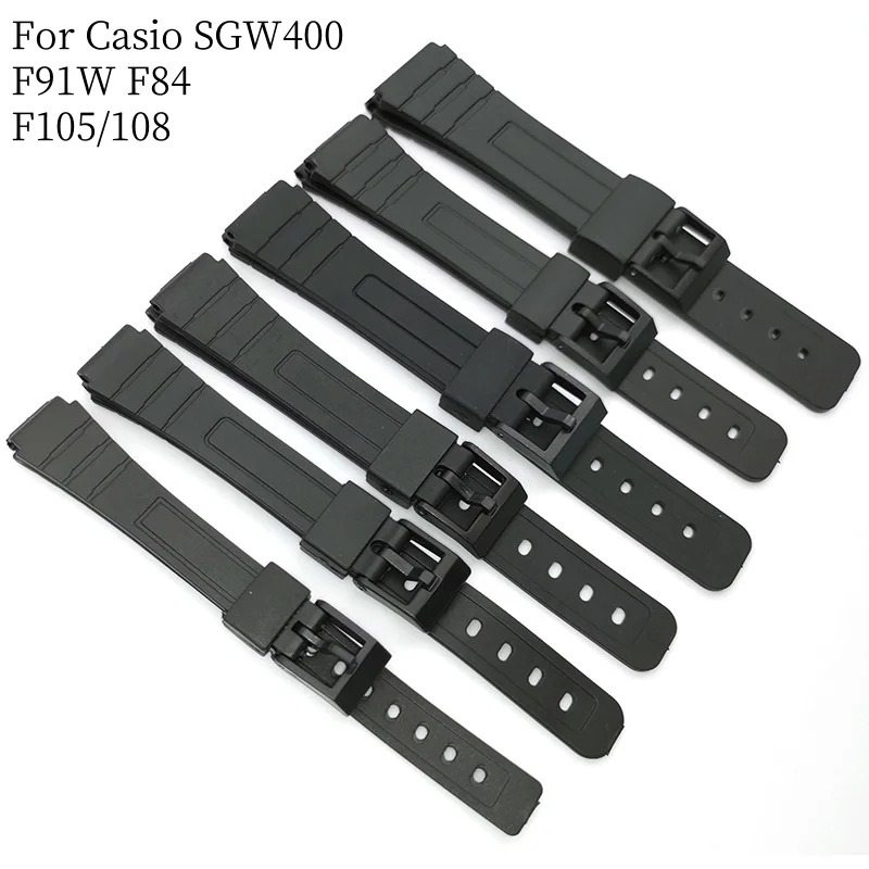 Silicone PU Sport Watchband Black Watch Buckle Pin Buckle For Casio SGW400  F91W  F84  F105/108 12 14 16 18 20 22mm