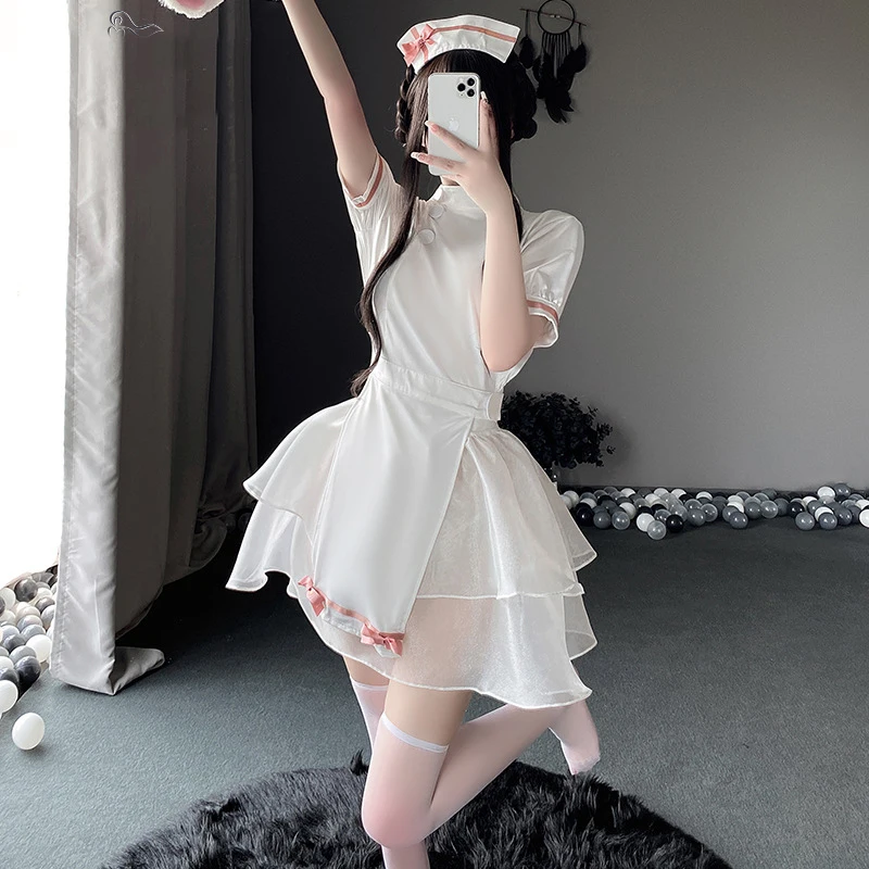 AniLV New Nurse Series Uniform Cosplay Women Sweet Love Heart Hollow Dress Outfits Set Halloween Carnival Costumes