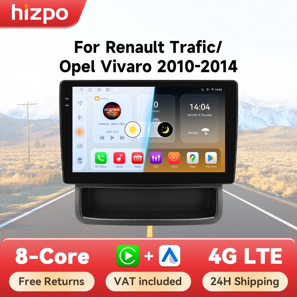 Autoradio Android 14 Hizpo 2din pour Renault Trafic pour Opel Vivaro 2010 - 2014 Navigation GPS Lecteur multimédia Caméra 360° 4G BT