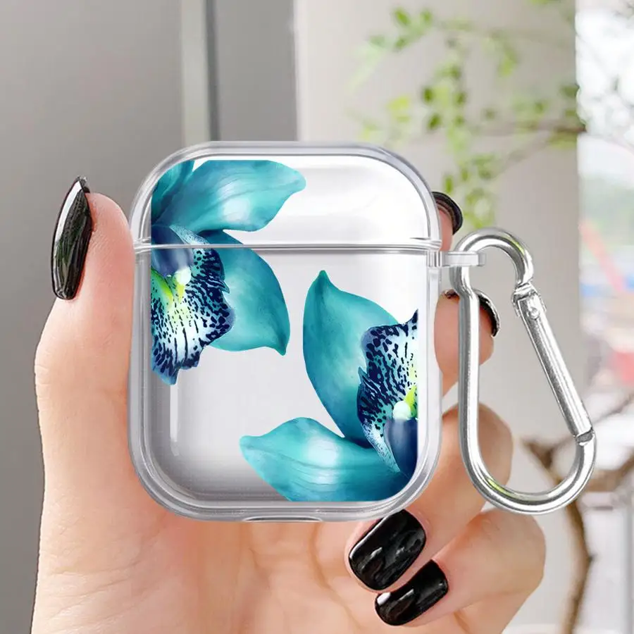 Clear Earphone Cases Cover Case For Airpods 1 2 Pro3 4 Pro 3 Pro2 Red Lily Flower Pattern