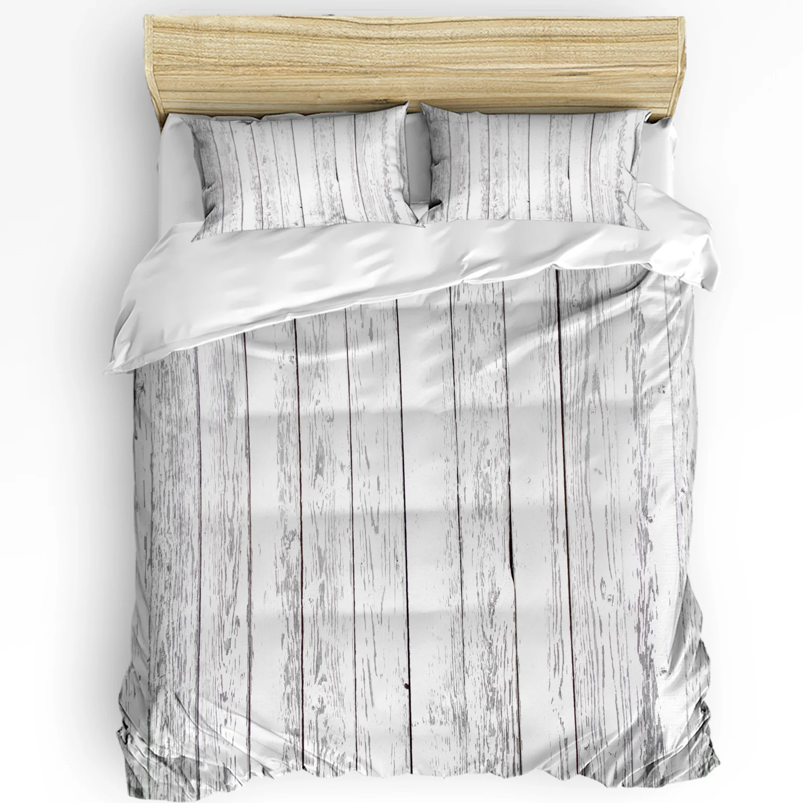 Silver Wooden Board Retro Style 3pcs Bedding Set For Bedroom Double Bed Home Textile Duvet Cover Quilt Cover Pillowcase