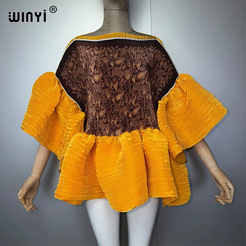 WINYI Women's Pleated Elastic Casual Top Kawaii Africa Jacket Summer Beach Cover up T-Shirts Evening Dress