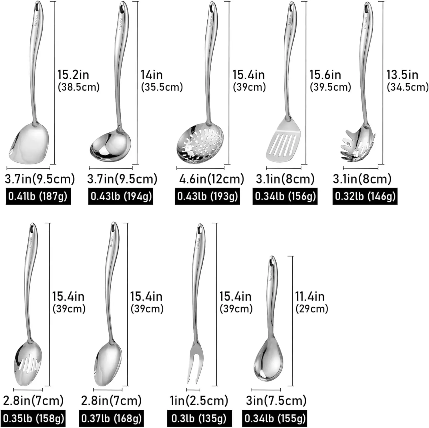 Steel Kitchen Utensil Set - 9 PCS Serving Utensils, Cooking Utensil, Solid Spoon, Slotted Spoon, Fork, Spatula, La