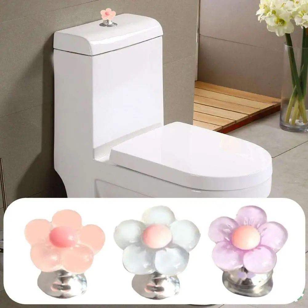 Flower Shape Self-Adhesive Toilet Press Button Nail Protector Toilet Presser Bathroom Decor Accessories Water Tank Drain Buttons