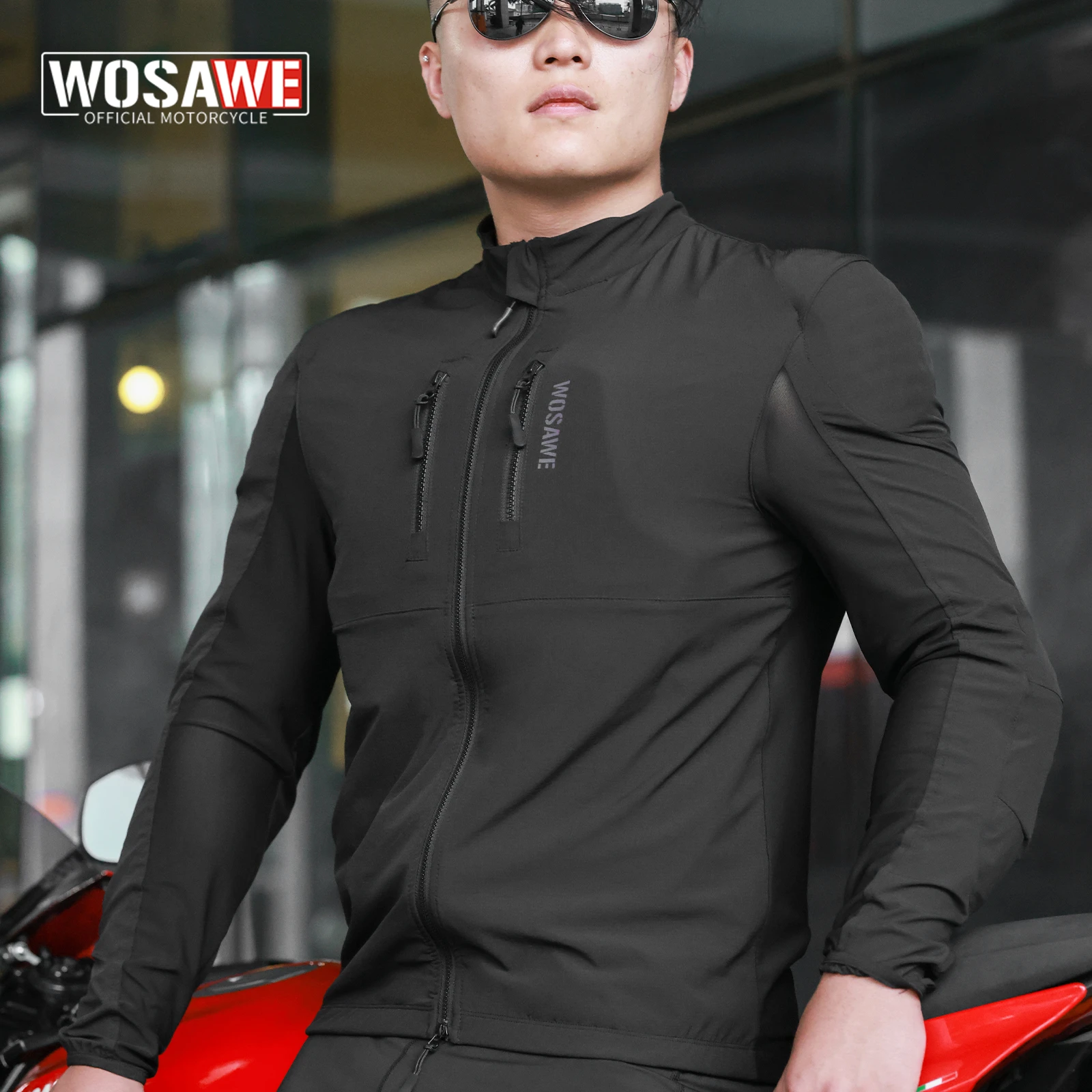 

WOSAWE Men's Motorbike Cycling Jacket With Body CE Protective Gear Windproof Jacket Motorcycle Armor Jacket Summer Breathable