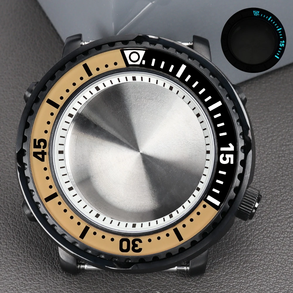 

Black 43mm Watch Case Luminous Bezel Sapphire glass Diving watch case For NH34 NH35 NH36 NH70 Movement SKX Tuna Can Watch Parts
