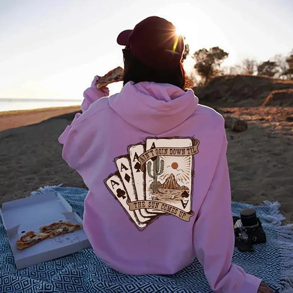 Ain't Going Down Til The Sun Comes Up Hoodies Western Sweatshirt Cowgirl Unisex Hoodie Vintage Long Sleeve Cactus Pullovers