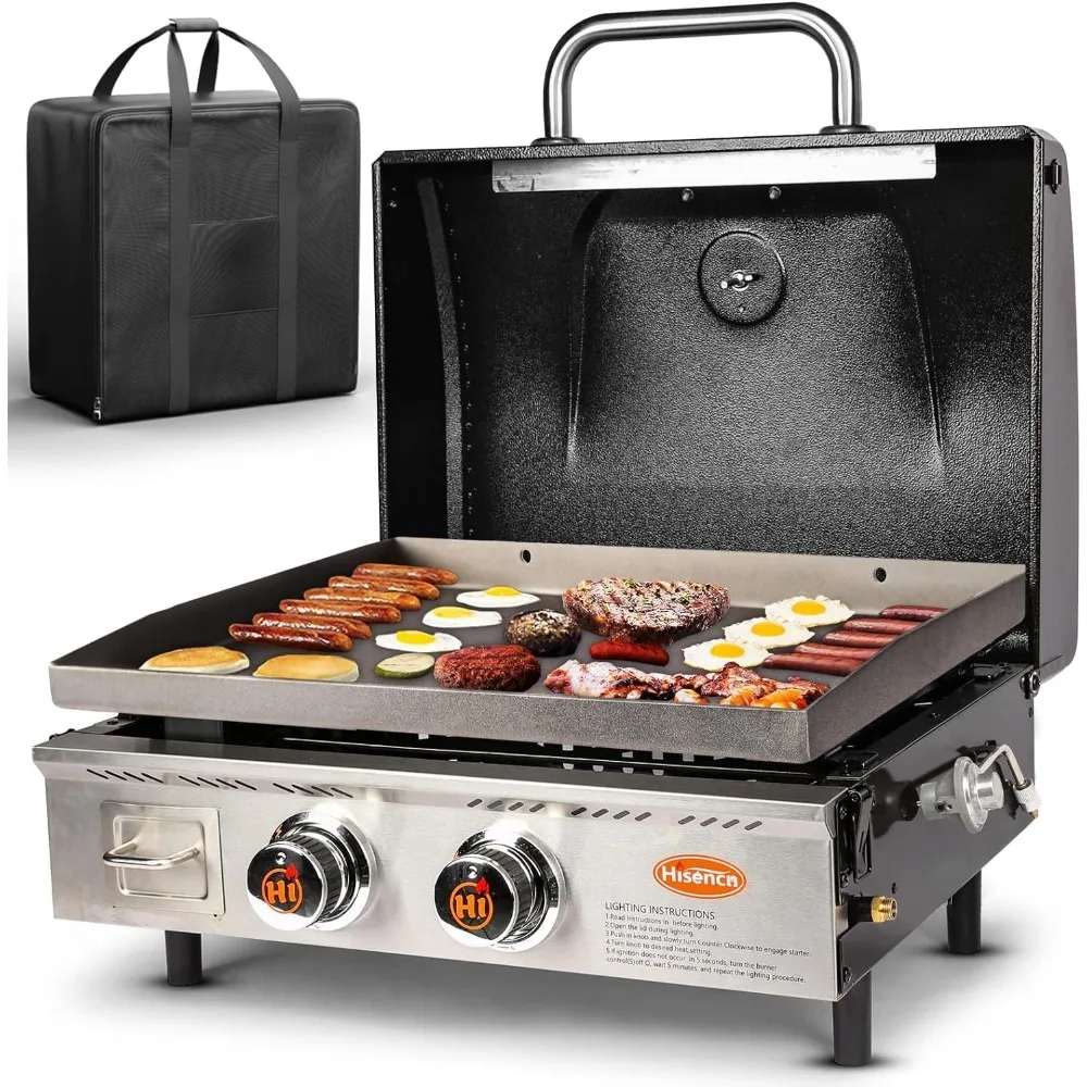 Portable Flat Top Grill Propane Gas Grill for Outdoor, Camping, Tabletop, Kitchen, Tailgating, RV - 369 sq. in. Heavy Duty