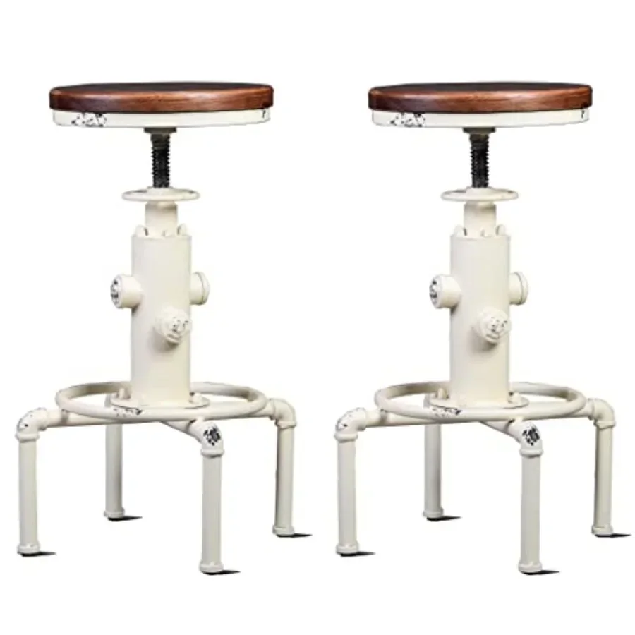 

Aged Antique Vintage Industrial Barstool Solid Wood Water Pipe Fire Hydrant Design Cafe Coffee Industrial Bar Stool Set of 2 An