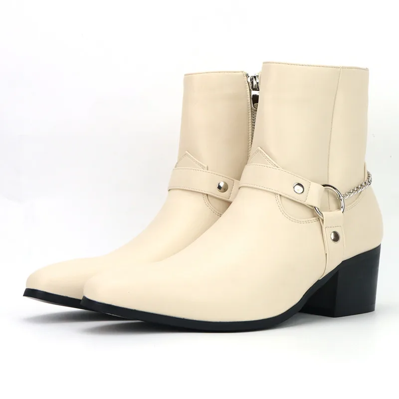 Fashion Men's Boots Designer Mid-Calf High Heel Boot New Chelsea Boots 2026 Luxury Leather Boots for Men Big Size47 Botas Hombre