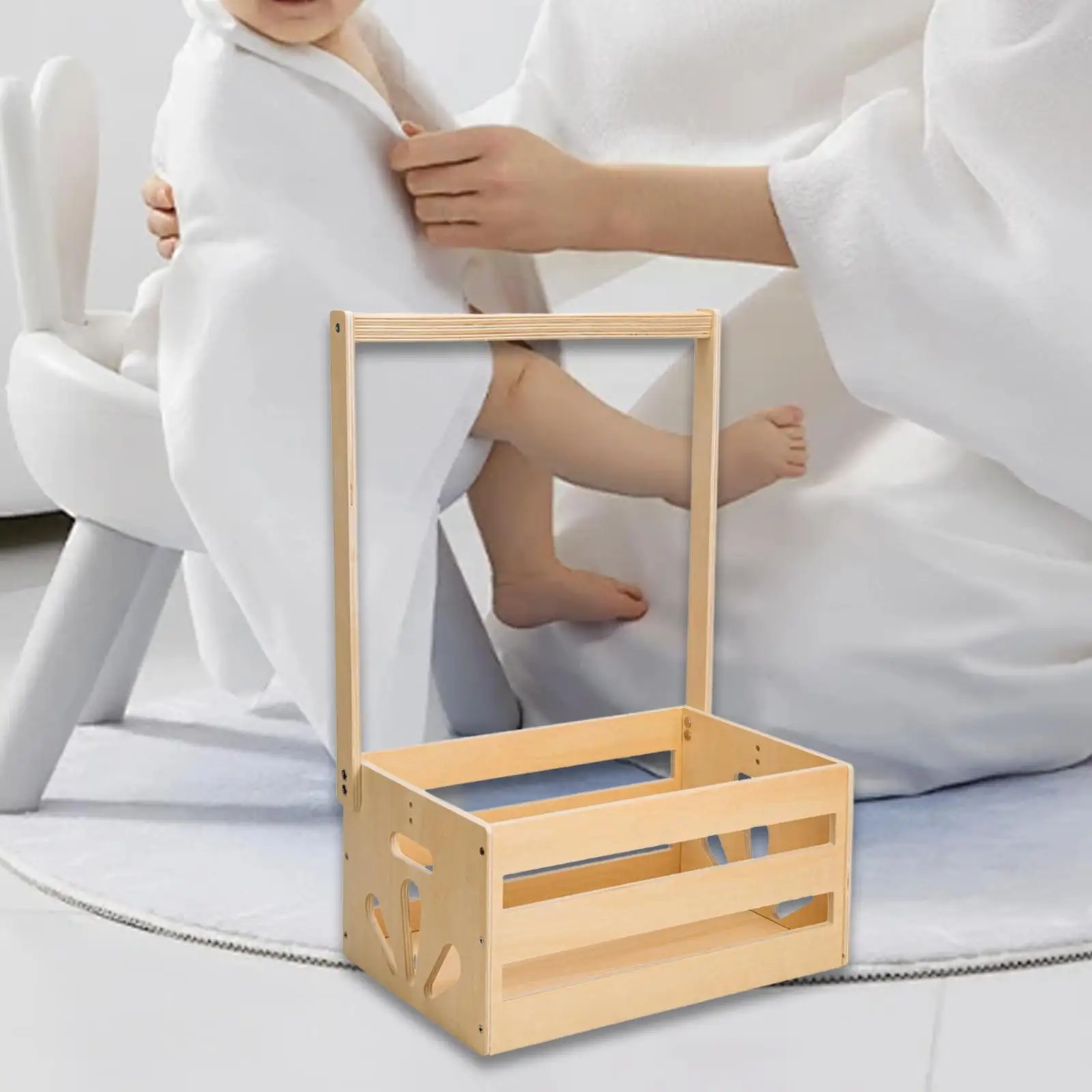 

Wooden Baby Shower Crate Closet Storage Basket DIY Sturdy Baby Basket with Handle for Clothes Wipes Outfits Memory Books Socks