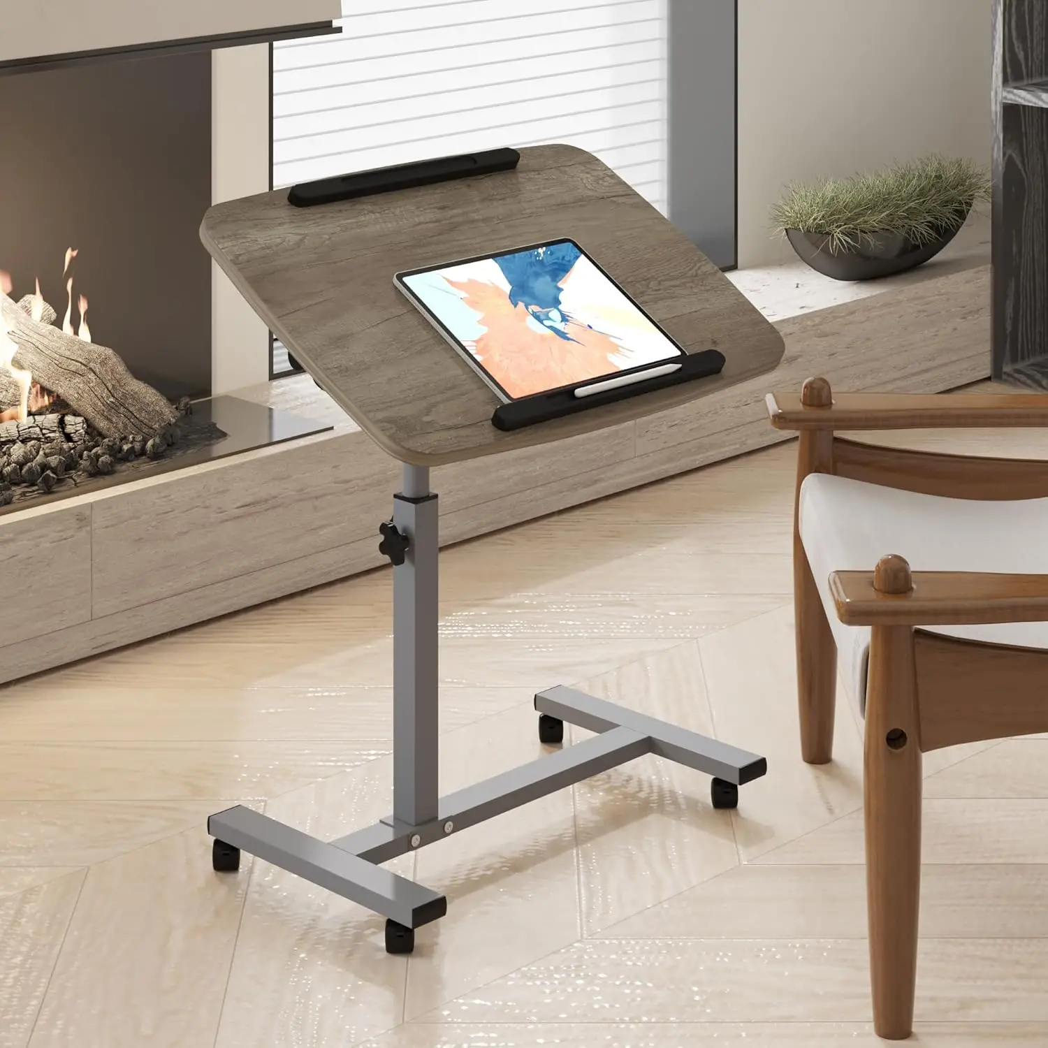 

Adjustable Height Portable Laptop Desk with Wheels, Swivel Rolling Table for Couch Bedside Hospital Use