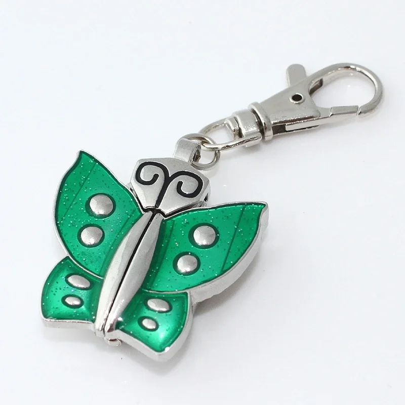 Butterfly Fashion Girl Pocket Pendant Keyring Watch with Chain Key Ring - Clip-On Watch for Girls