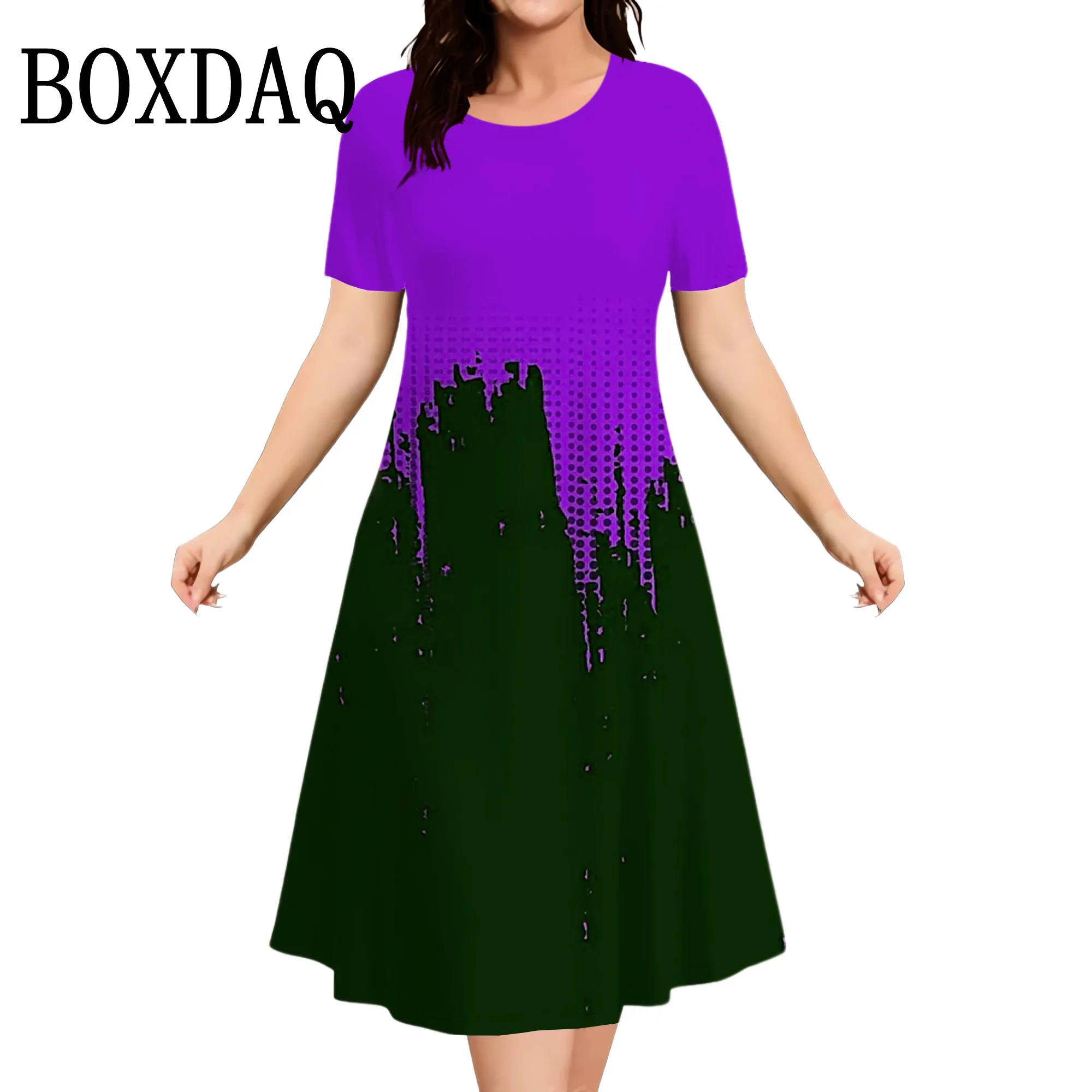 Abiti estivi da donna taglie forti Abito a trapezio ampio a maniche corte stampato sfumato 3D Abbigliamento donna oversize Abito elegante da donna