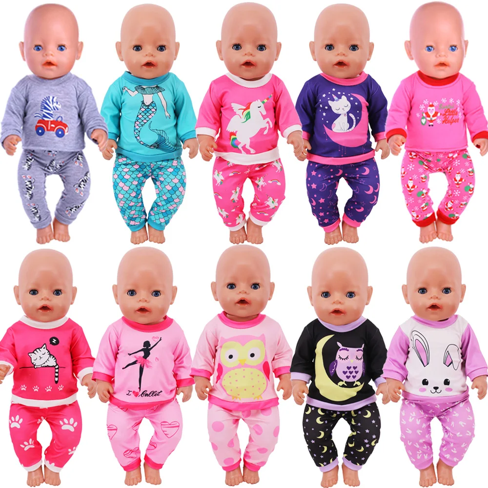 Doll Clothes Cute Animal Print Long-Sleeved Trousers Pajamas Fit 18Inch Girl Doll ,43cm New Reborn Baby,Generation Toy,Gift