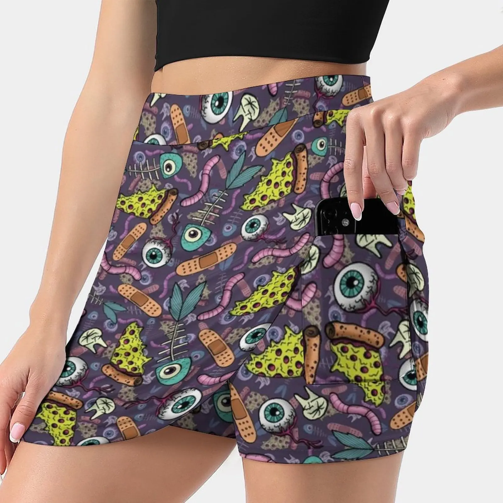 

Weird Objects And Pizza Women's skirt Sport Skort Skirt With Pocket Fashion Korean Style Skirt 4Xl Skirts Pizza Eyeballs Eye