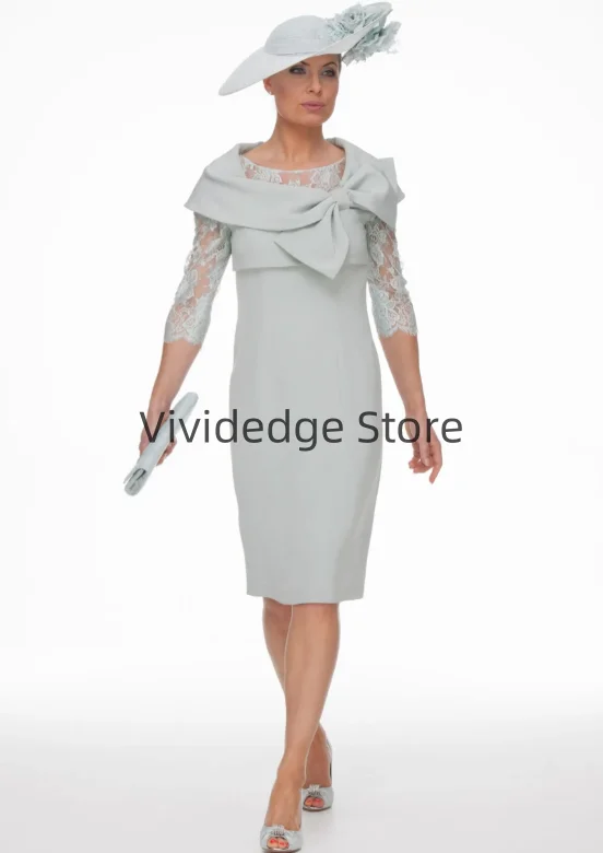 Customized Elegant Light Blue Dress with Bow Mother of the Bride Gowns Half Sleeve Wedding Dresses robes invitée mariage