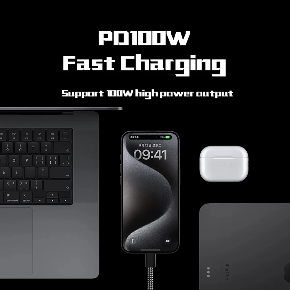 100w magnetyczny, chowany kabel do szybkiego ładowania danych typu C do błyskawicy dla iPhone\'a 15 14 USB C do C dla macbooka samsunga