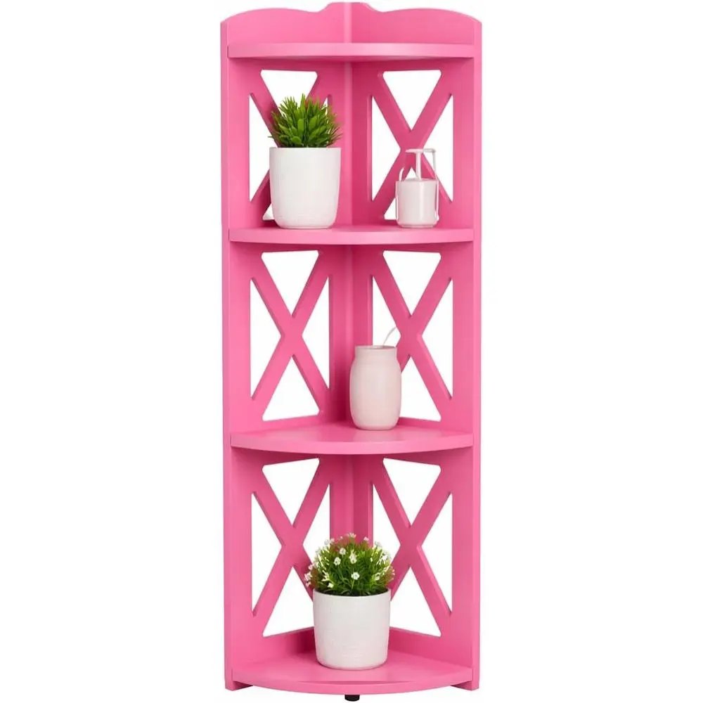

4-ярусная книжная полка из натурального дерева, подставка для растений, для хранения вещей в гостиной и офисе, розовая