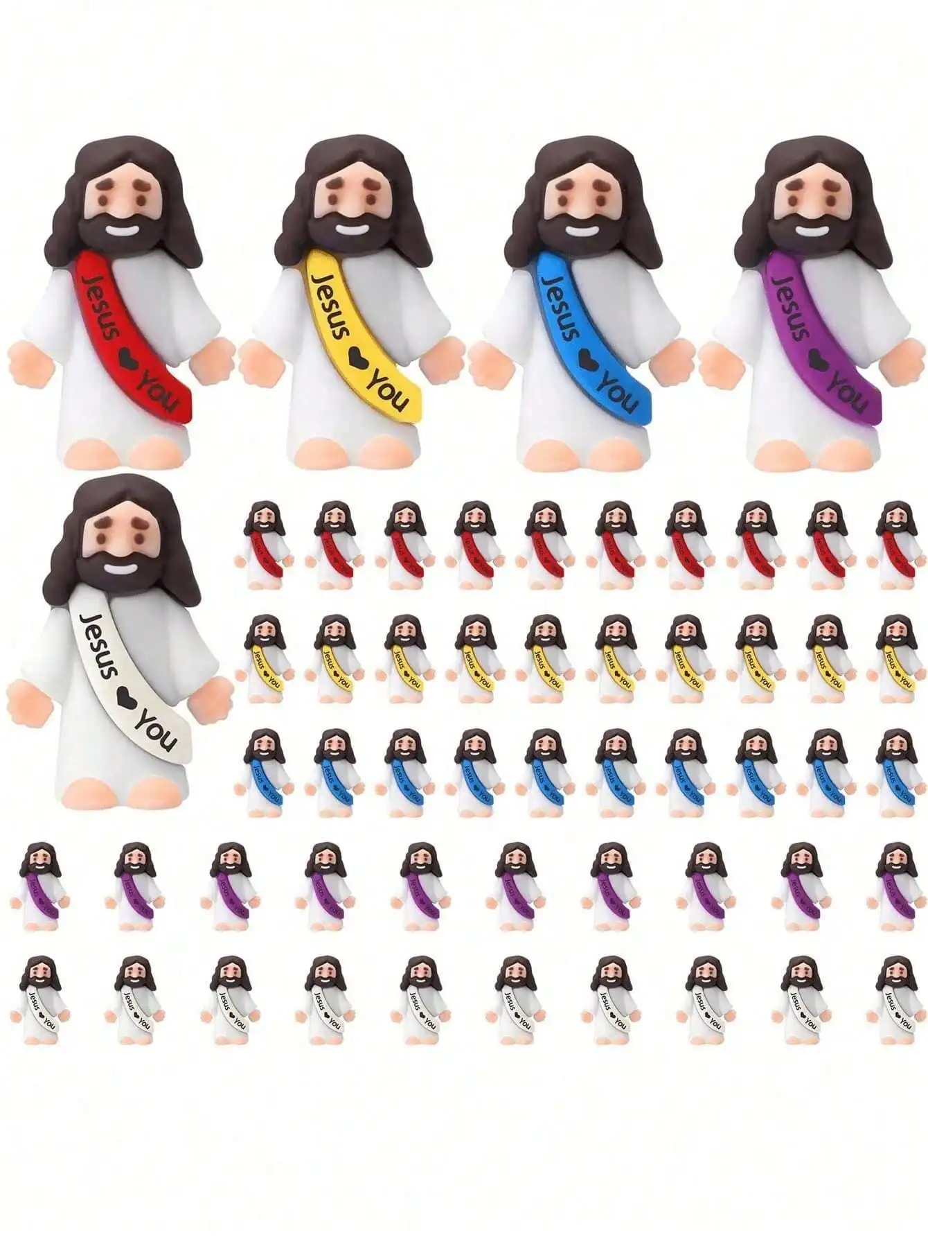 

Jesus Loves You" Mini Rubber Figurines | Religious Party FavorsDecorations | Multicolor Ribbon Small Toy Gifts Suitable For