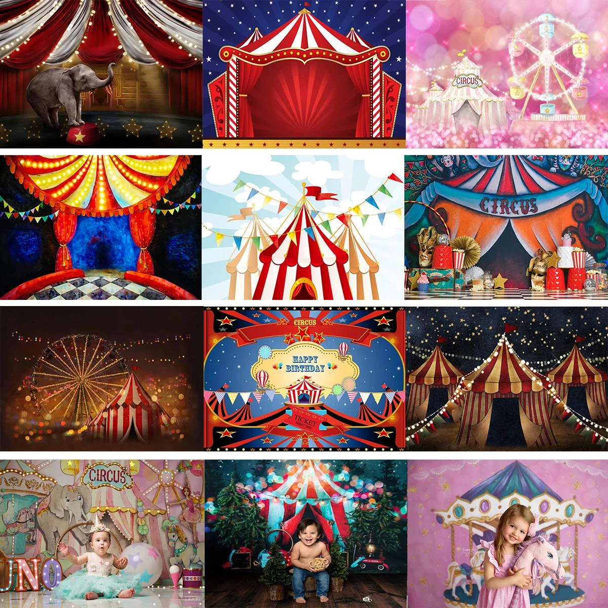 CircusThemed 어린이 현금 스매시 사진 배경, 첫 번째 생일 소품, 아기 예술적 초상화 텐트, 어린이 배경 사진 스튜디오